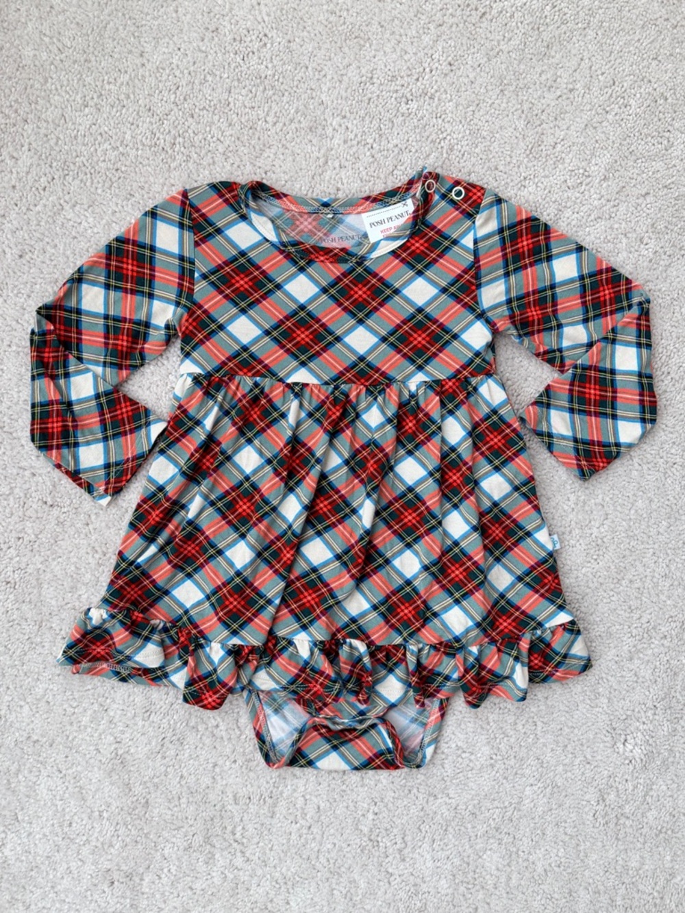 Posh Peanut Christmas Plaid Long Sleeve Bodysuit Dress